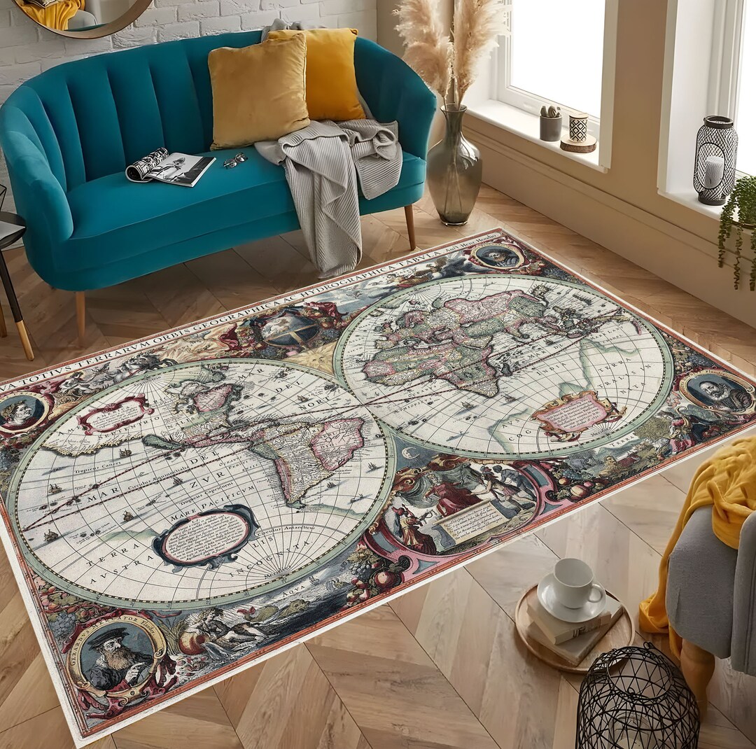 Artistic Old World Map, Map Themed Rug, Geography Rug, Art Rug, Area