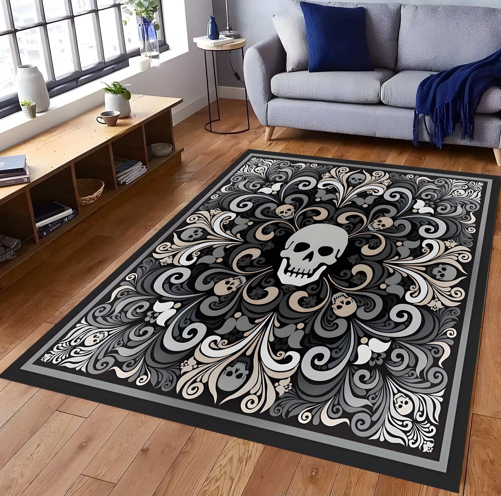 Discover Gothic Decor Rug, Skull Rug, Skull Art, Horror Rug, Pattern Rug, Modern Area Rug, Art Rug, Boys Room Rug, Home Decor, Gift Rug, Living Room