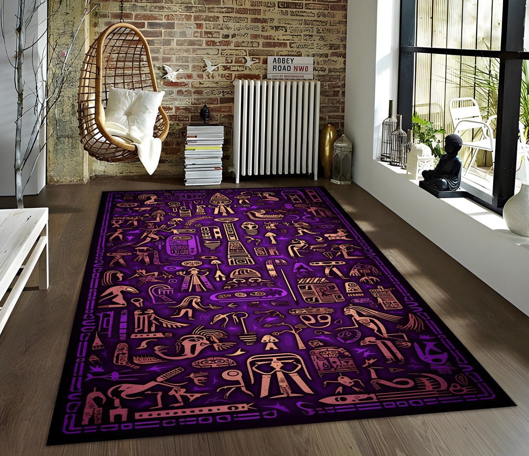 Egypt Rug, Purple Hieroglyph, Hieroglyph Rug, Art Rug, Ancient Egypt