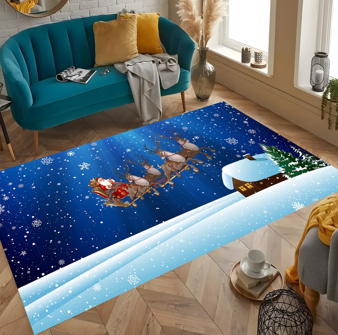 Christmas Rug Santa Claus Rug Winter Themed Rug Snowflake Etsy