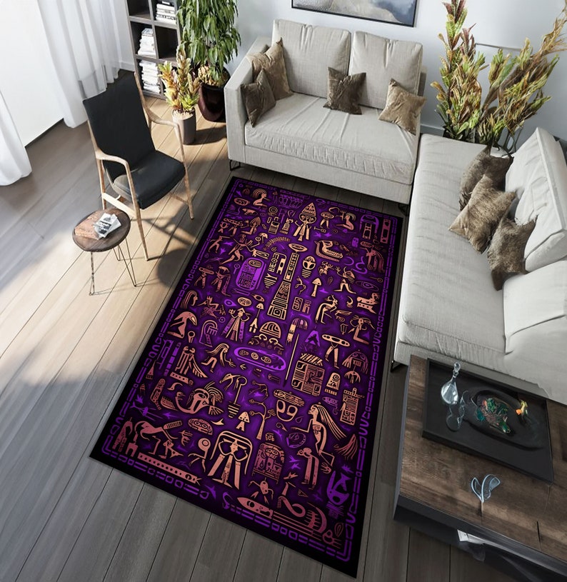 Egypt Rug, Purple Hieroglyph, Hieroglyph Rug, Art Rug, Ancient Egypt