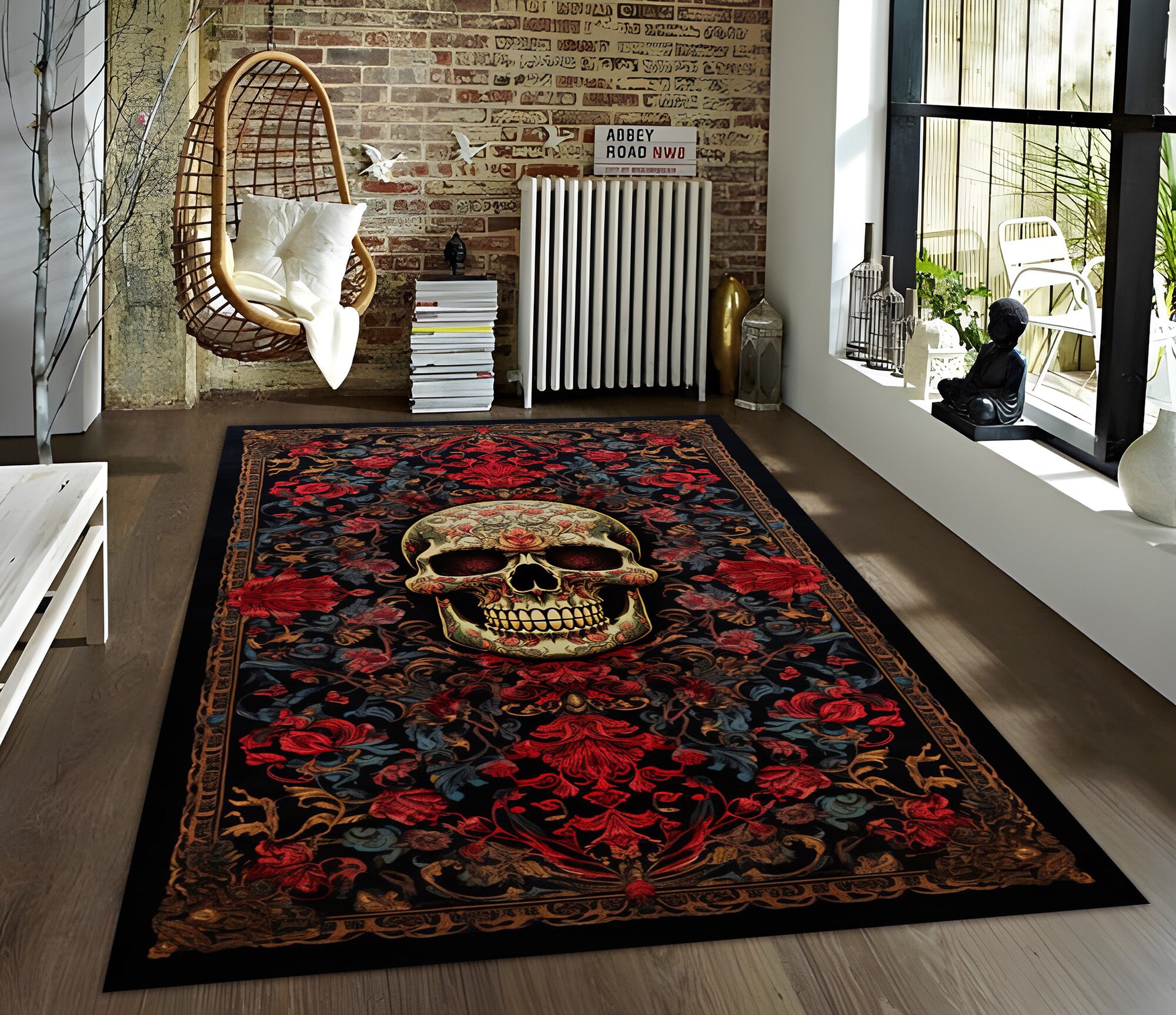 Discover Skull Rug, Gothic Skull Rug, Gothic Rug, Floral Skull Rug, Living Room Rug, Boys Room Rug, Gift For Him Her, Personalized Gift, For Birtday