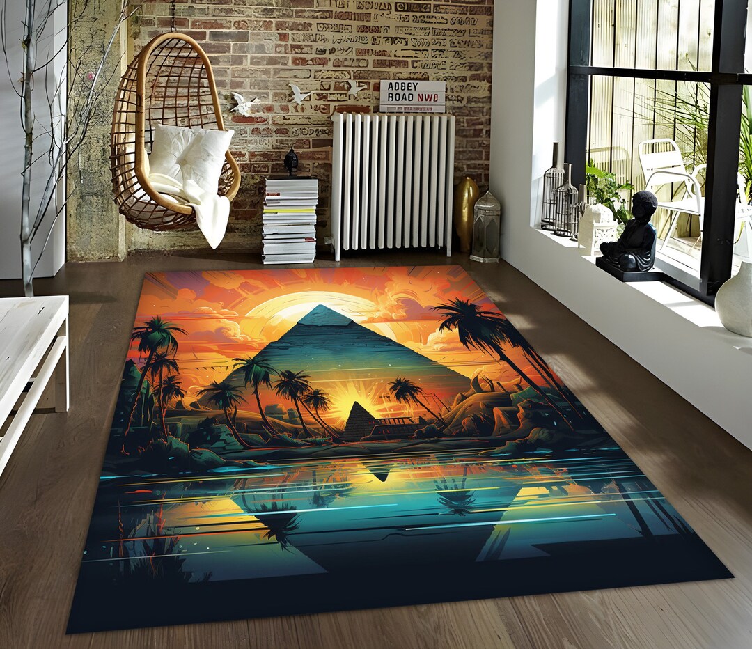 Graffiti Style Rug, Egypt Rug, Egyptian Rug, Egyptian Pyramid Rug
