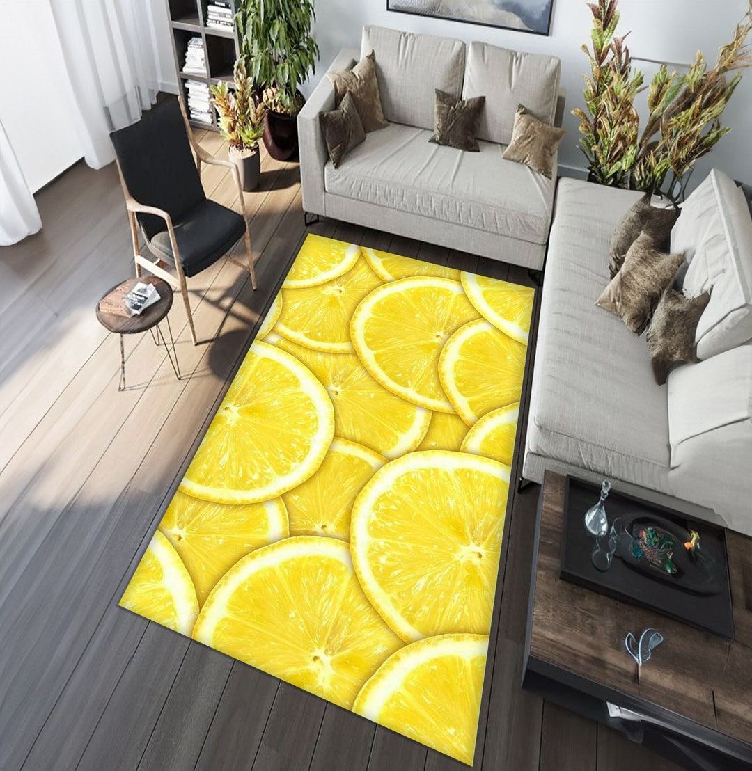 Lemon Themed Rug Lemon Slices Rug Lemon Design Rug Yellow Etsy