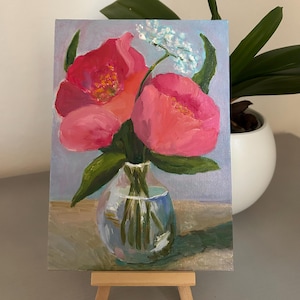 Floral Painting Pink Floral Peony Painting Peony Flower Oil Painting Pink Peonies Original Art Peonies painting 5 x 7 inch