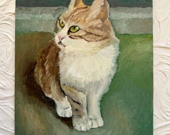 Cozy Wall Art Cat Original Painting Funny Cat Painting Cat Portrait Oil Cute Fluffy Cat Cat Oil Painting Cat Artwork 7 by 9