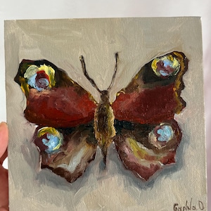 Peinture de papillon réaliste peinte à la main, peinture à l'huile de papillon sur toile, petite oeuvre d'art originale monarque, cadeau pour la fête des mères