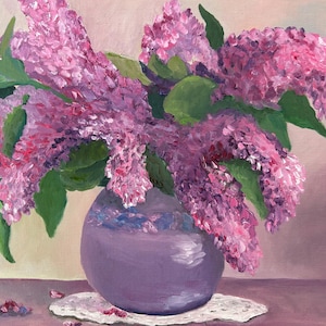 Purple lilac Lilac Painting Original Oil Flower Bouquet Still Life Painting Spring Flowers Impasto Flowers Wall Art Lilac Original Art