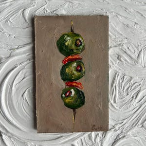 Aceitunas de cóctel Arte Aceitunas Pintura Arte de pared para el hogar Cocina Bellas artes Comida Bodegón Aceituna Pintura al óleo original Aceitunas de cóctel Impresión
