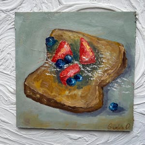 Pintura de tostadas francesas Pintura de arándanos Pintura de comida Pintura de desayuno Tostadas con arándanos Arte de tostadas de desayuno francés 6x6 pulgadas