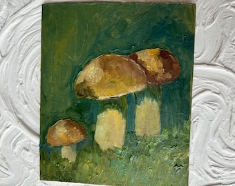 Mushroom Oil Painting  Artwork Mushroom Art Biology  Forest Mushrooms Art Small Handmade Artwork for Nature lovers 5x6 inches