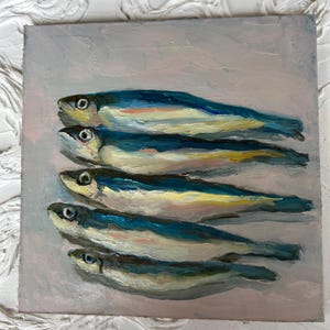 Sardines Painting Kitchen Still Life Fish Oil Painting Food Painting Kitchen Art Fish Still life Sardines Small Oil Painting. Made to Order