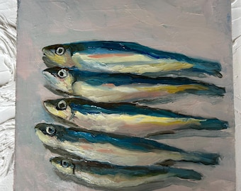 Sardinen Malerei Küche Stillleben Fisch Ölgemälde Food Malerei Küchenkunst Fisch Stillleben Sardinen Kleines Ölgemälde. Auf Bestellung