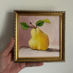 Pintura al óleo de pera Pintura al óleo de pared Cocina Bodegón con frutas Bodegón al óleo Fruta Pera Imagen Pintura minimalista de frutas Hecho a pedido