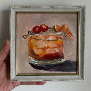 Koktajl Olejny Malarstwo Modne Malarstwo Bar Cart Decor Koktajl Malarstwo Martwa natura Oryginalna Sztuka Malarstwo Olejem Oliwnym Impasto Wall Art