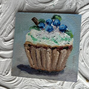 Mini pintura de cupcake pintada à mão arte de cupcake arte de parede de sobremesa pintura de cupcake original arte de cupcake fofa arte pequena para amantes de doces 4x4