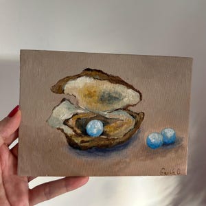 Seashell Pearl Painting Oyster Pearl In Shell  Painting Kitchen still life Oyster Oil Painting  Kitchen Art Still life Oyster Still life