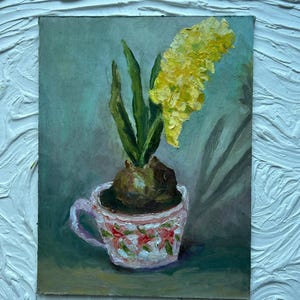 Pintura de jacinto Flores originais da primavera Decoração para casa Arte floral Arte de parede Presente para o dia das mães Pintura a óleo empastada Flores semi-abstratas 6 por 8