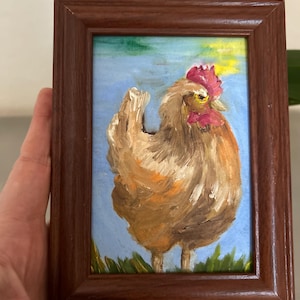 Chicken Oil Painting Chicken Art Rooster Painting Bird Chicken Wall Art Chicken Lover Gift Hens Painting Farm Animals 3.5 x 5 inch