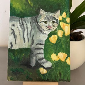 Retrato de gato Pintura al óleo de gato Obra de arte de gato Regalo para amantes de los gatos Retrato de mascota Lindo gatito Pintura al óleo de gato Retrato de gato personalizado a partir de foto 5 por 7