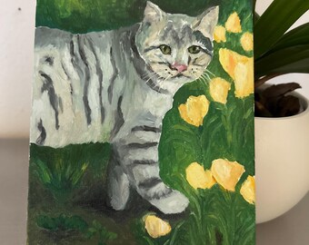Cat Portrait Cat Oil Painting Cat ArtWork Cat Lovers Gift Pet Portrait Cute Kitten Cat Oil Painting Custom Cat Portrait from Photo 5 by 7