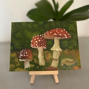 Mushroom Painting Amanita Mushroom Original Oil Painting Mushroom Fly Agaric Artwork Mushroom Art Biology  Art 5x7 inches