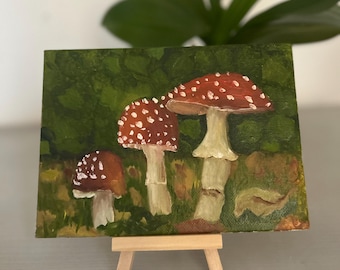 Mushroom Painting Amanita Mushroom Original Oil Painting Mushroom Fly Agaric Artwork Mushroom Art Biology  Art 5x7 inches