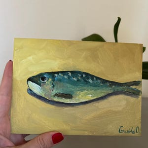 Pintura de sardinhas, Natureza morta de cozinha, Pintura a óleo de peixe, Pintura de frutos do mar, Pintura de alimentos, Natureza morta de arte de cozinha Peixe