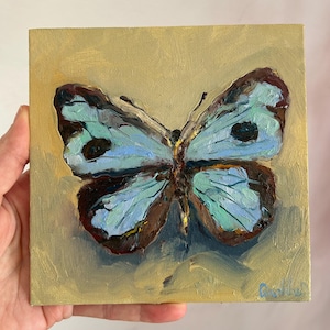 Peinture de papillon réaliste peinte à la main, peinture à l'huile de papillon sur toile, petite oeuvre d'art originale monarque, cadeau pour la fête des mères