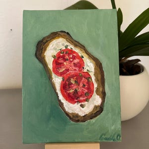 Sztuka ścienna z pomidorem Chleb śniadaniowy z pomidorem Sztuka ścienna Sztuka francuska Sztuka śniadaniowa Chleb Sztuka kulinarna Sztuka ścienna z chlebem Tost pomidorowy