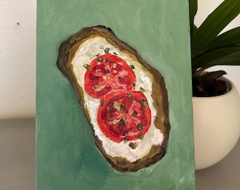 Väggkonst med tomat Frukostbröd med tomatväggkonst Konst med fransk frukostbröd Konst med matlagningskonst Väggkonst med bröd Tomattoast