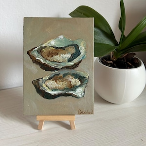 Pintura de ostras, arte original de ostras, pintura empastada, ostra semiabstracta, impresión de ostras italianas, ilustración de ostras, arte de cocina