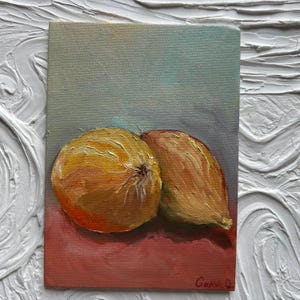 Onions Painting Kitchen Wall Art Still life Artwork  Painting Original Oil Artwork of Food Vegetable Minimal Wall Art for Kitchen Decor