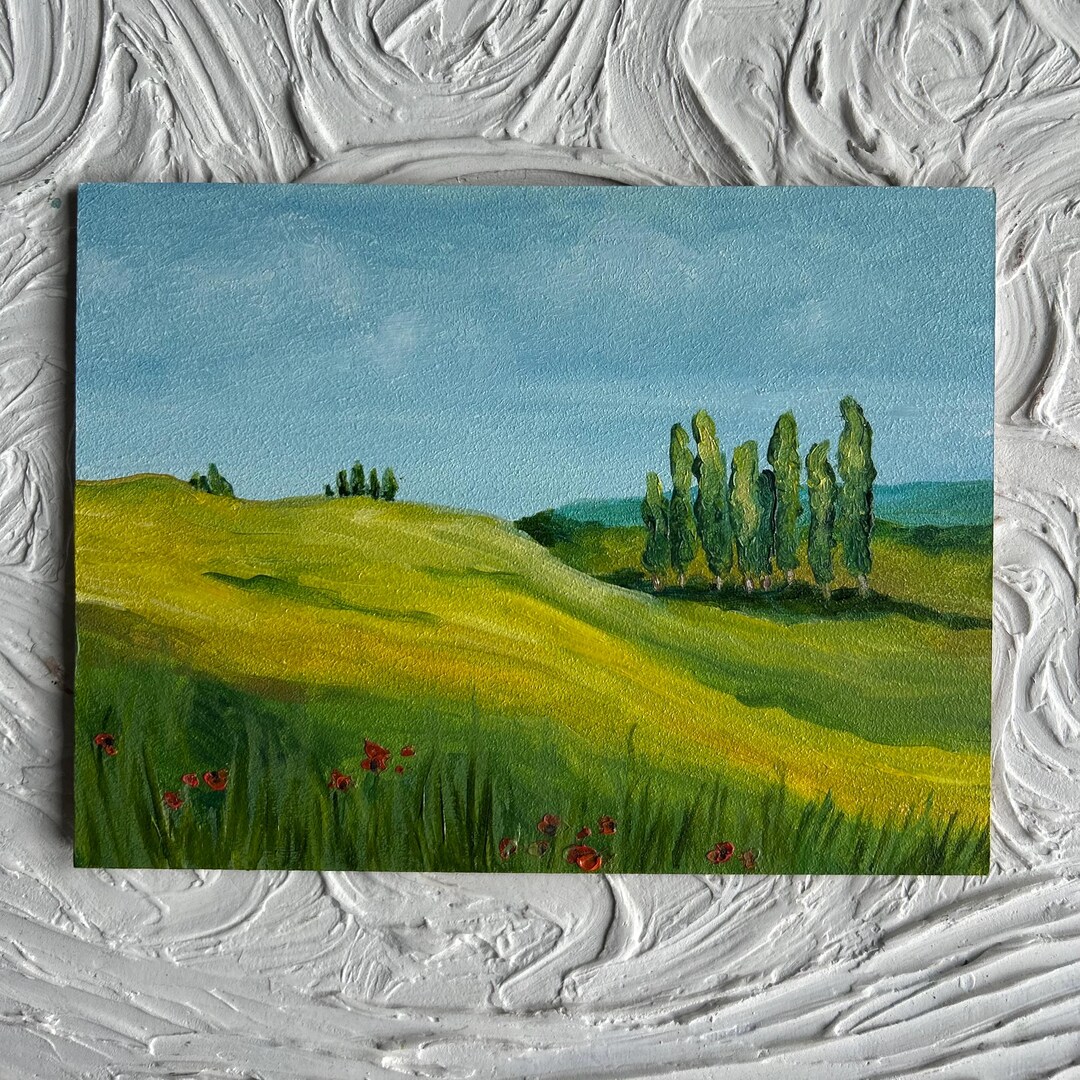 Tuscany Painting Italy Original Art Poppy Fields Oil Painting Cypresses ...