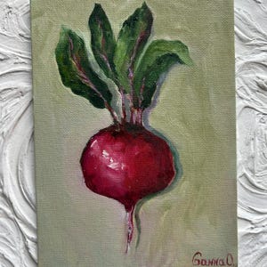 Pintura de beterraba Pintura a óleo de beterraba Arte de parede de cozinha rústica Decoração de vegetais de fazenda Comida Natureza morta Pintura de tela Culi para cozinha