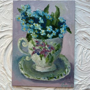 Forget-me-nots Painting Floral Original Oil Art Flower Wall Art Forget-me-not Small Painting Floral Oil Forget Me Nots Art Oil Impasto