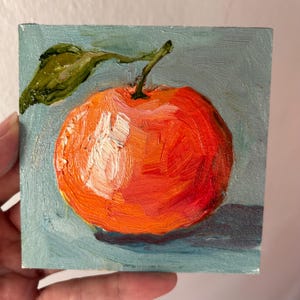 Orange Colored Mandarin Painting Art , Tangerine Art , Vintage Orange Colored Fruit Painting , Fruit Oil Painting Clementines Art  4x4 inch