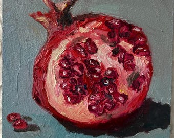 インパストザクロ油絵：オリジナル静物フルーツアート（10x10） - Etsy