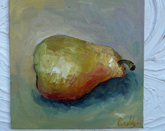 ナイジェリアの油絵 洋ナシの静物油絵 オリジナルのフルーツ絵画 洋ナシの静物画