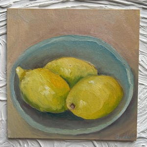 Three Lemon Painting Original Lemon Small Original Oil Food Fine Art Small Art Dining Room Decor Original Lemon Still Life 8x8 inch