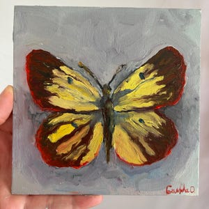 Peinture de papillon réaliste peinte à la main, peinture à l'huile de papillon sur toile, petite oeuvre d'art originale monarque, cadeau pour la fête des mères