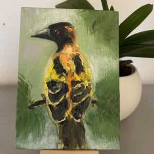 鳥の絵画 オリジナルの鳥のアートワーク 鳥の壁の装飾 小さなかわいい鳥の油絵 壁アート 鳥愛好家へのギフト 5 x 7 インチ