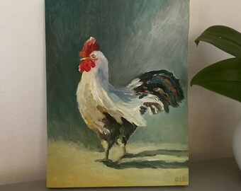 Rooster Painting Farm Animals Wall Art Animal Painting  Original Oil Painting Rooster Artwork Bird Rooster Wall Art Chicken Lover Gift