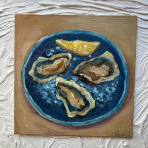 Oyster Shell Painting, Oyster Painting, Kitchen still life, Food painting, Kitchen Art Still life Oyster Still life Oyster Artwork Small 8x8