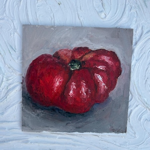 Red Tomato Painting Tomatos Painting Kitchen Wall Art Small Original Oil Painting Food  Dining Room Decor Still Life Painting 6x6 inch