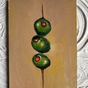 Pintura de aceitunas Arte de pared para el hogar Cocina Bellas artes Comida Bodegón Pintura al óleo original de aceitunas Cóctel Impresión de aceitunas 5 x 7 pulgadas Hecho a pedido