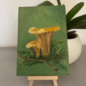 little Mushroom Chanterelles Original Oil Painting Mushroom Artwork Fall Mushroom Biology Forest Mushrooms Art 5x7 inches
