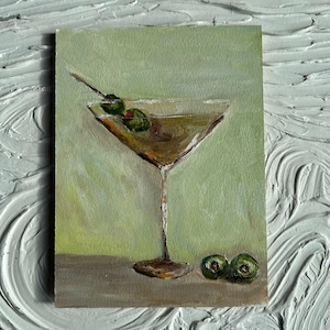 Natureza morta de Dirty Martini Arte original Pintura a óleo de oliva Impasto Arte de parede Natureza morta semi-abstrata feita sob encomenda