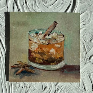 Malarstwo w stylu staromodnym Dekoracja wózka barowego Malowanie koktajli Martwa natura Oryginalna sztuka Malowanie oliwą z oliwek Impasto Wall Art Półabstrakcyjna martwa natura