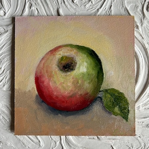 Small Still life Apples Oil Painting Small Unframed Oil Painting on Canvas Original Oil Painting Fruit Still life Art Apple Artwork 6x6 inch